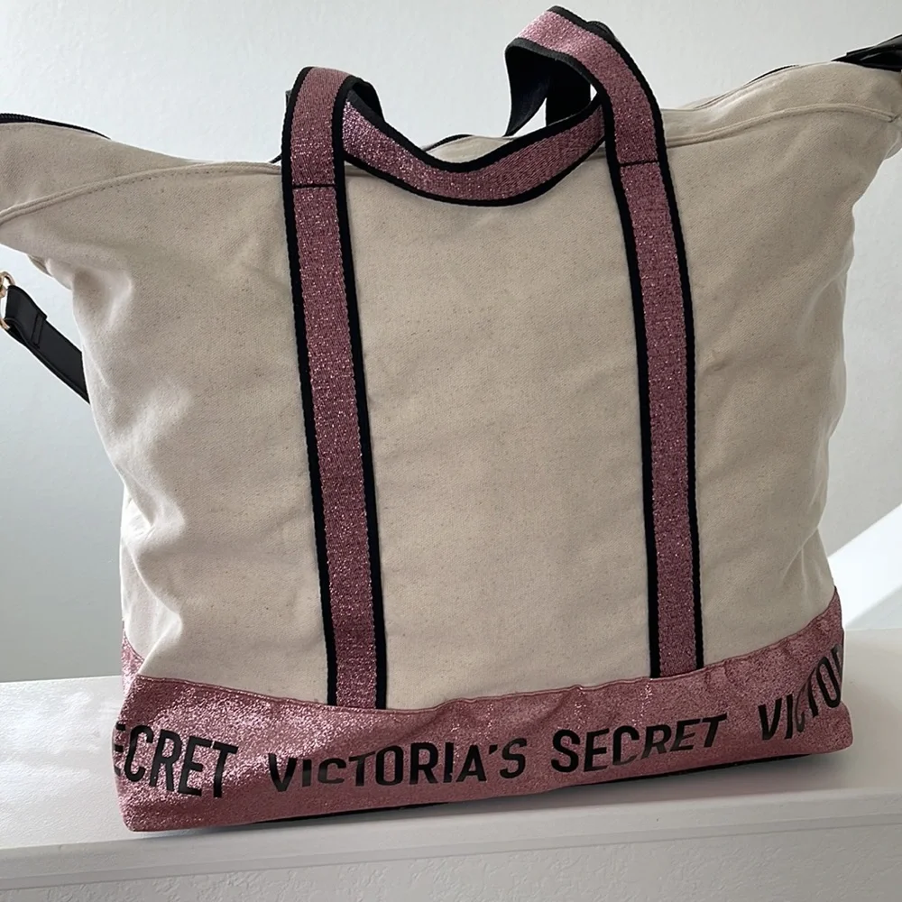 Victoria's Secret Pink & Cream Canvas Tote Bag - Picture 2 of 15